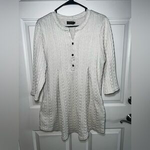 Reborn Cream/Ivory Cable Knit Swing Lagenlook Boho Tunic w/3/4 Sleeves XL